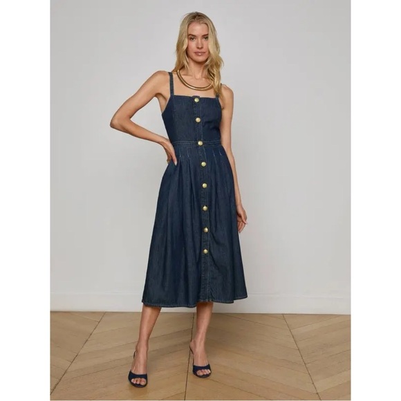 L'AGENCE Dresses & Skirts - L'agence Esmeralda Pinafore Denim Midi Dress 8 Raleigh Parisian Chic Preppy NWT